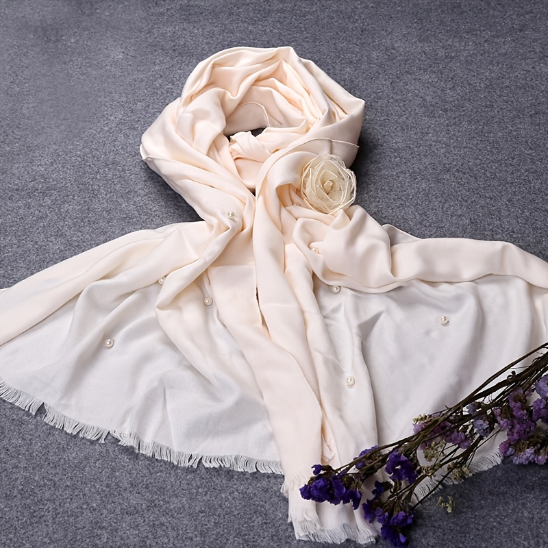 1pc Women Faux Pearl Decor Sun Protection Fashionable Scarf For Daily Life