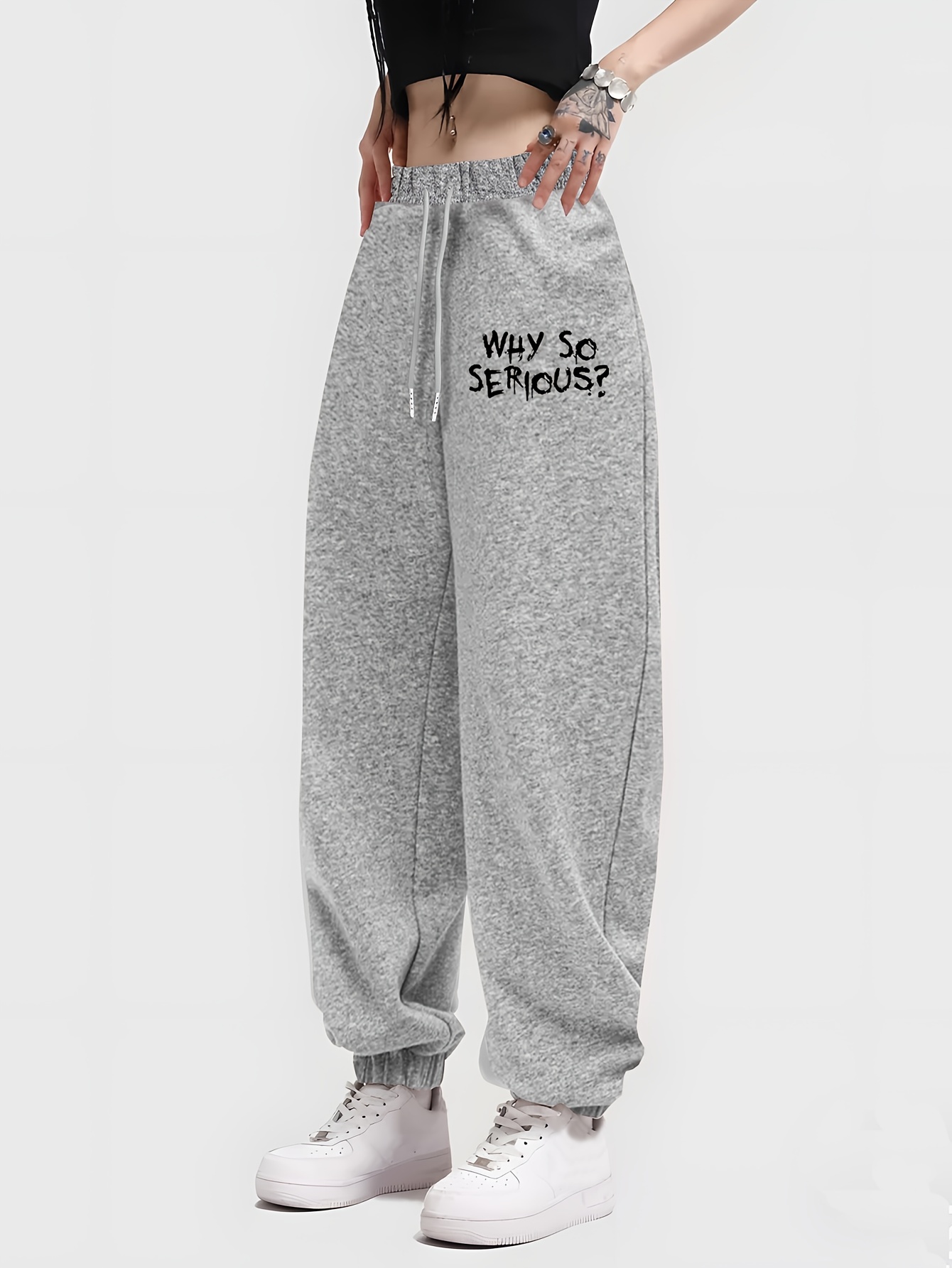 Slogan Print Personality Sporty Pants Elastic Waist Loose - Temu