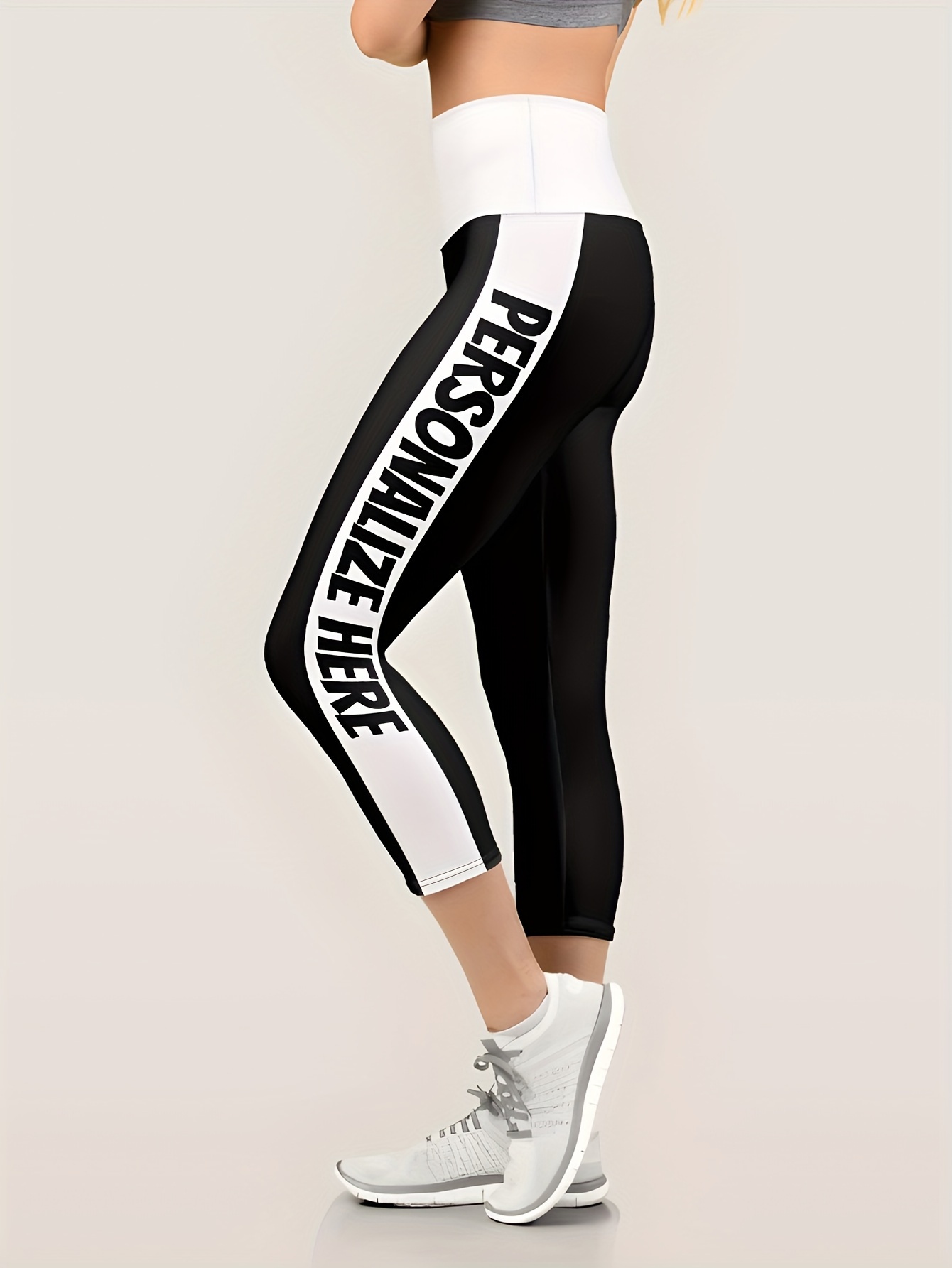 Letter Print Cropped Yoga Pants High Stretch Slim Fit - Temu