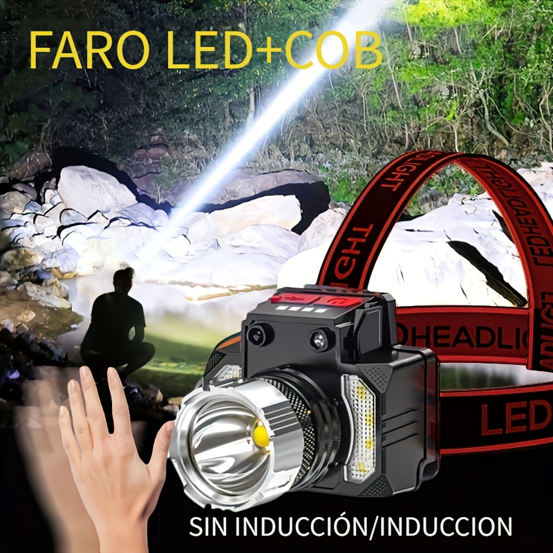 Linterna frontal LED COB recargable por USB Barra luz trabajo para linterna  faro