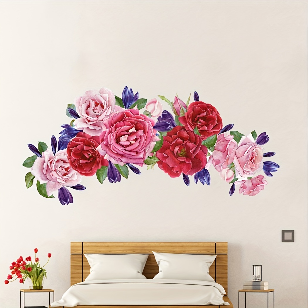 Adhesivos Pared Peonías Rosas Diseño Floral Peonía Acuarela - Temu