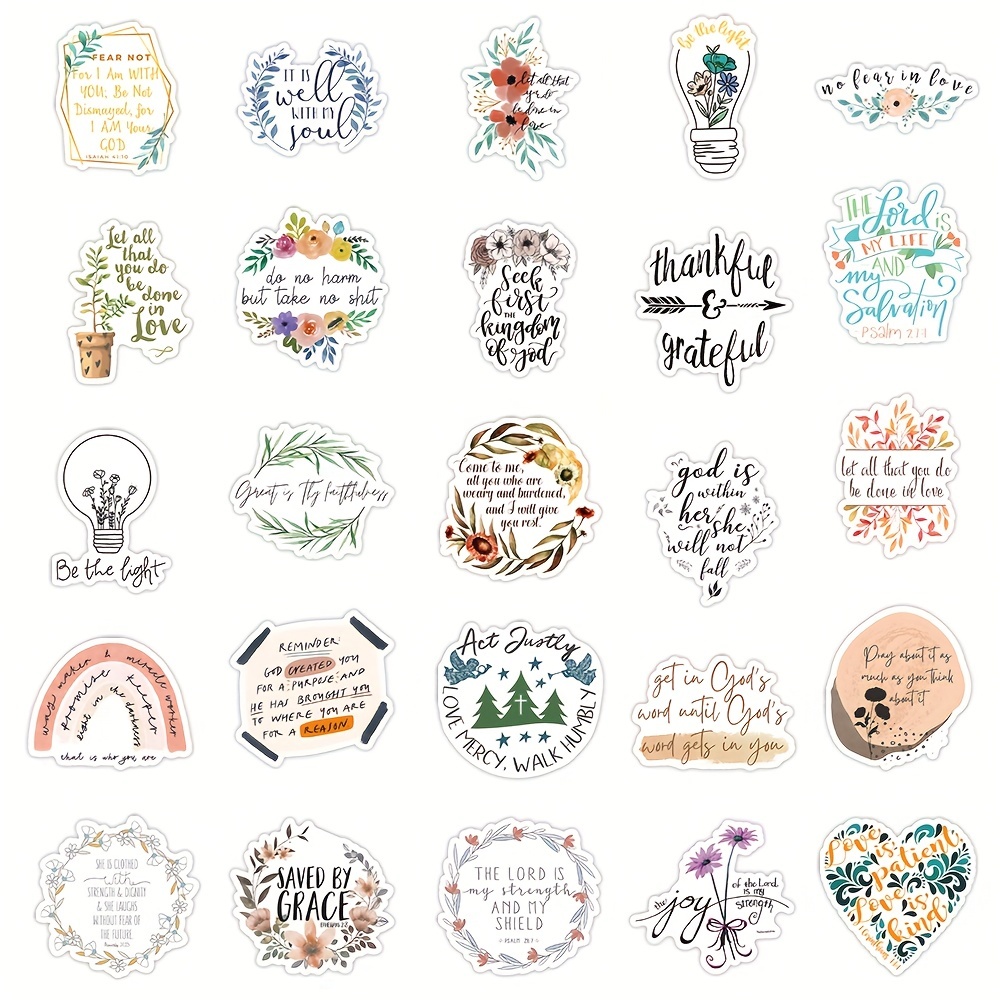 50pcs Stickers Christian Jesus Stickers Bible Verse Stickers Inspirational  Vinyl Waterproof Religious Stickers For Water Bottle Journaling Laptop