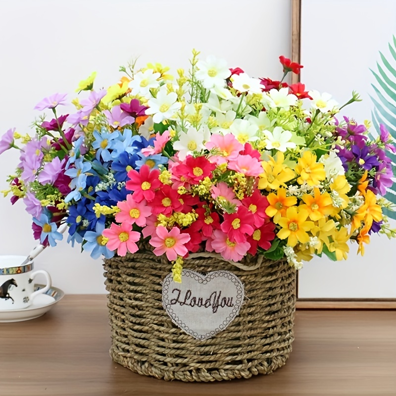 4Pcs Artificial Daisy Flowers Fake Silk Spring Flowers Colorful Flowers  Fake Wildflowers Bouquet For Home Indoor Table Vase Wedding Party  Party,Birthday,Valentine's Day,Mother's Day Gift