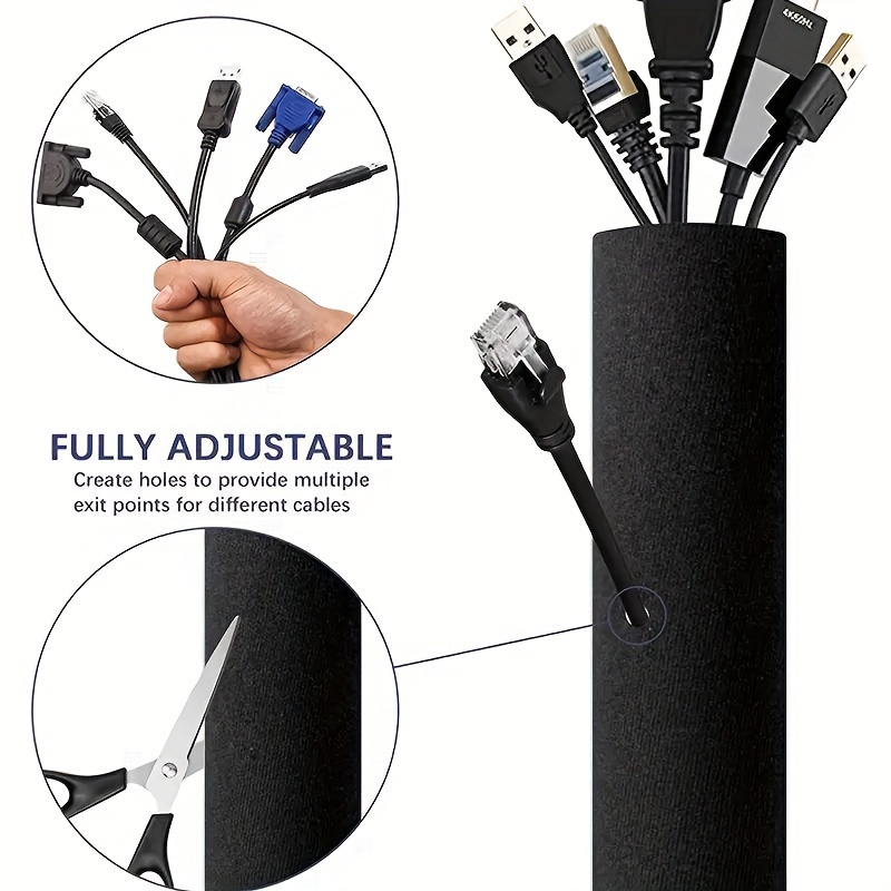 Cable Management Sleeves Cord Organizer Sleeve With Zipper - Temu