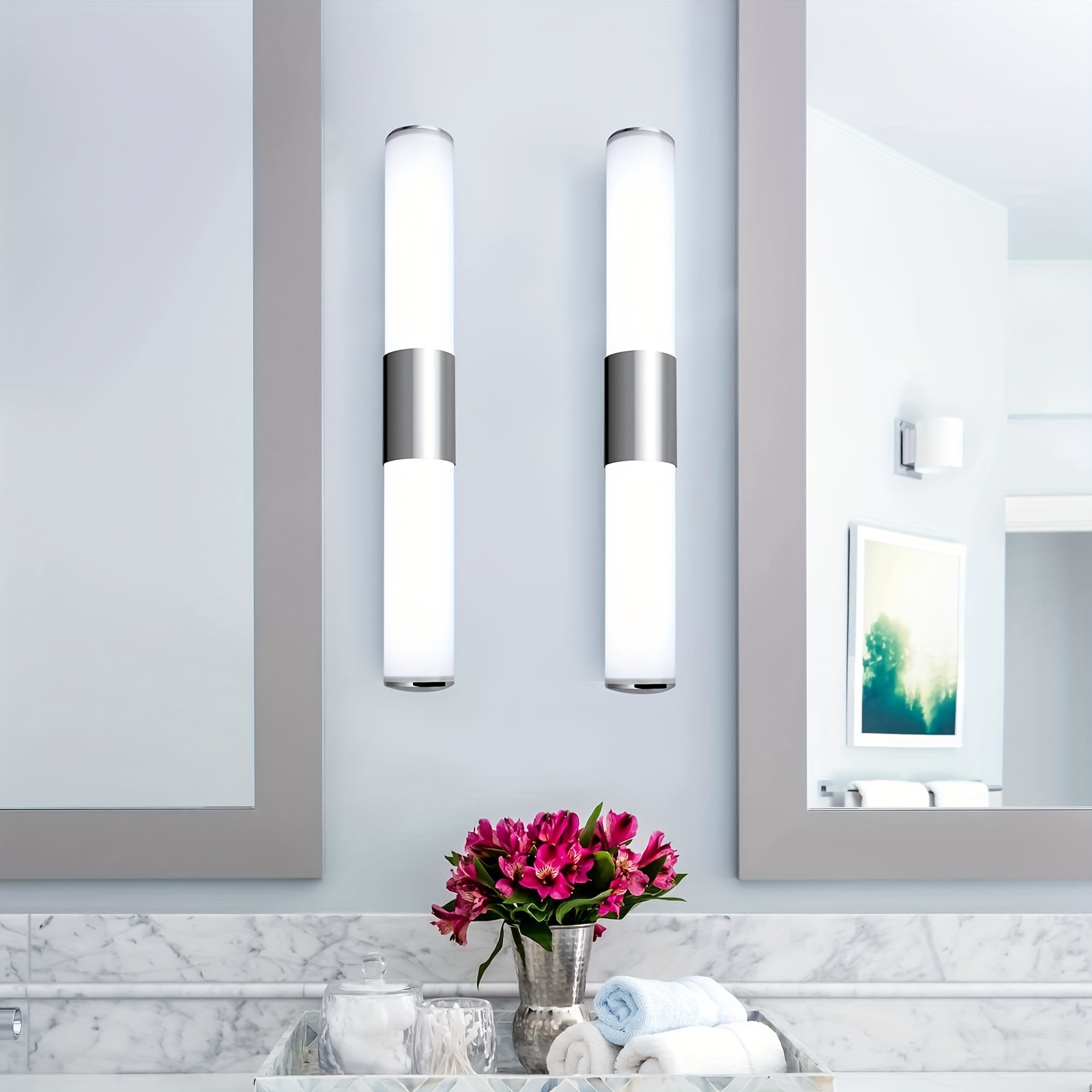  Lámpara de pared LED de espejo para baño, impermeable, 8 W,  15.7 in, AC220V, 110V, luz de pared LED, color plateado, 8 W, blanco frío  (5500-7000 K) : Herramientas y Mejoras del Hogar