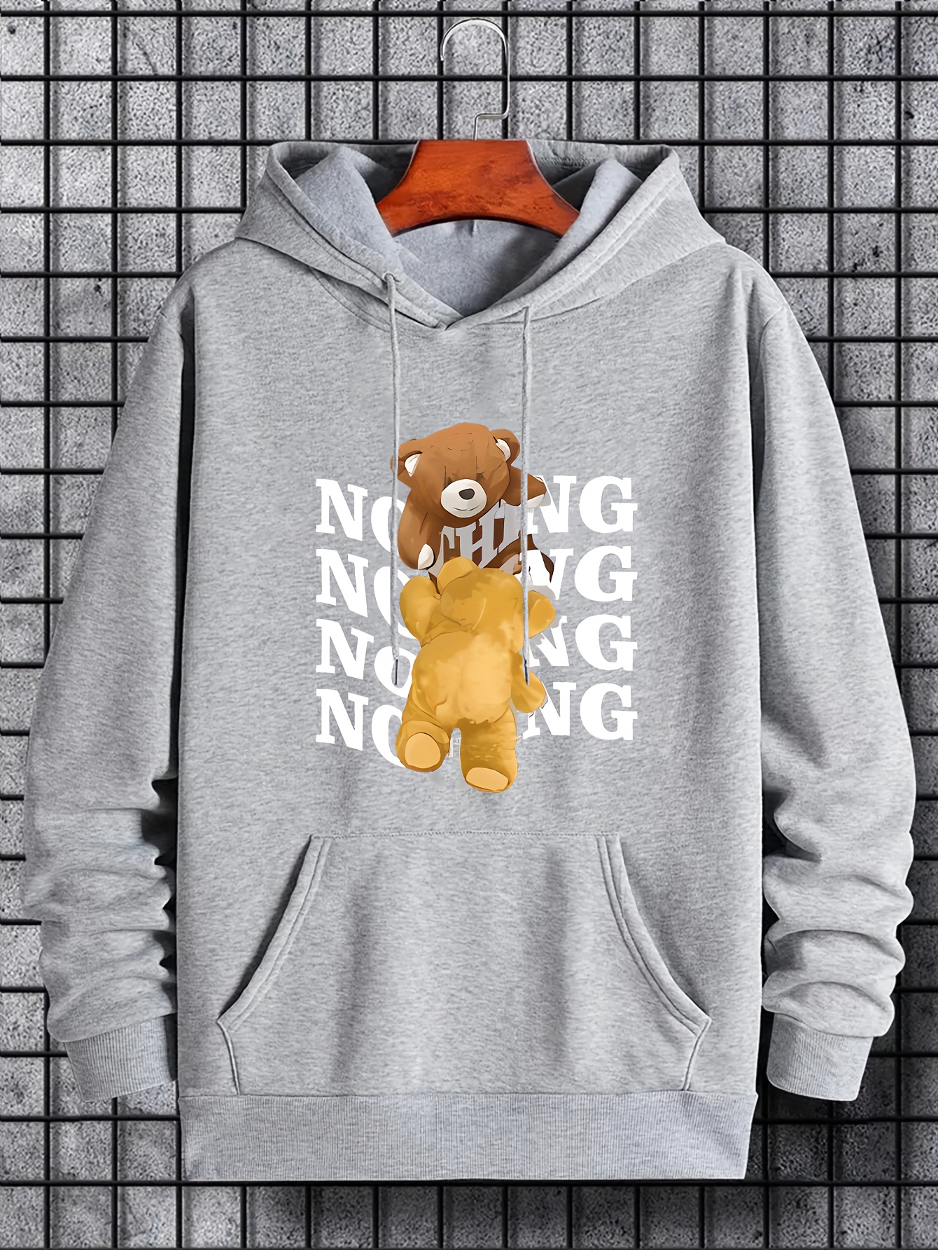 Teddy Bear Print Hoodie, Cool Hoodies For Men, Men's Casual Graphic Design  Pullover Hooded Sweatshirt With Kangaroo Pocket Streetwear For Winter Fall