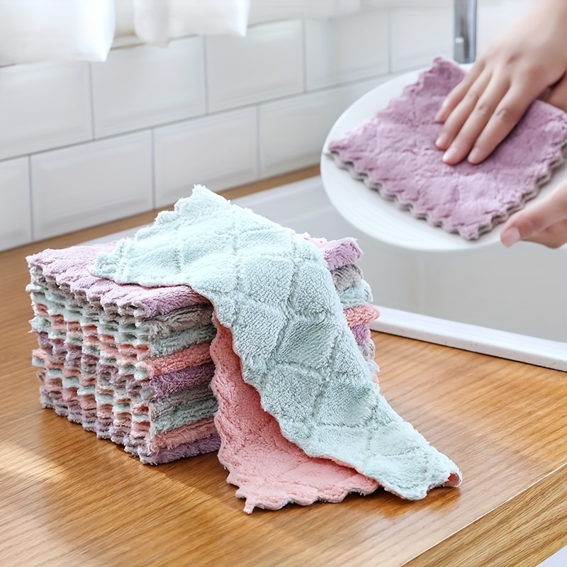 Coral Fleece Kitchen Double-sided Absorbent Dishwashing Cloth Hand Towel  Thickening Tablecloth Towel Lint-free Cleaning Cloth