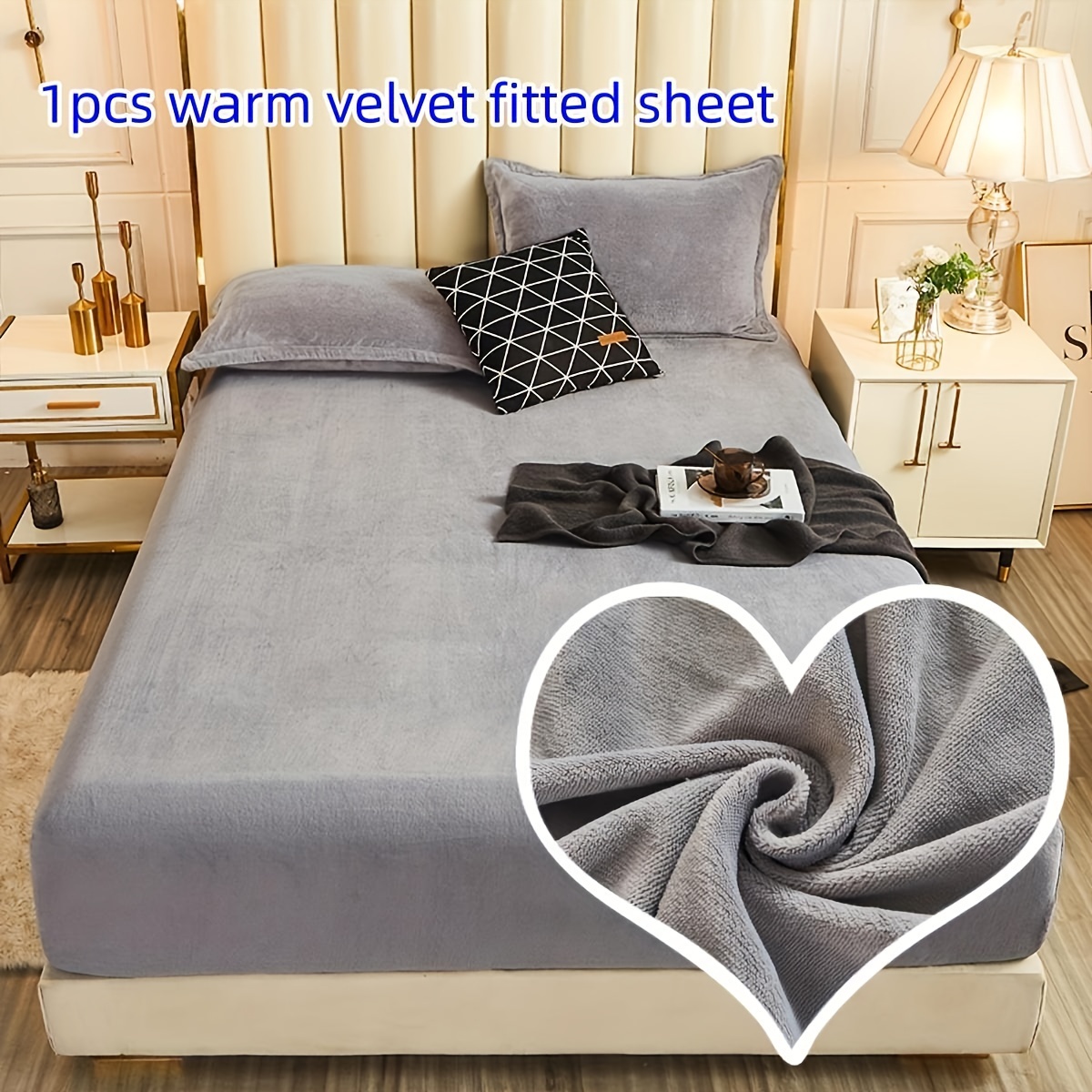 1pc Plush Fitted Sheet Elastic Thick Bed Sheets Non-slip Luxury