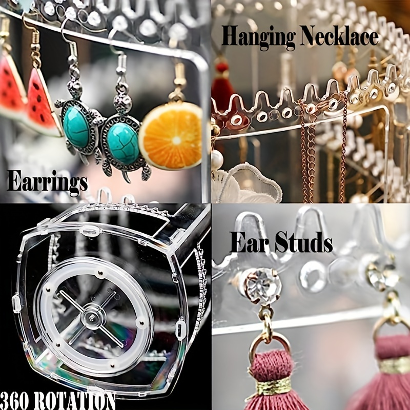 1pc Acrylic 360 Rotating Earrings Holder, Classic Jewelry Organizer Jewelry  Rack Display For Necklaces Earrings