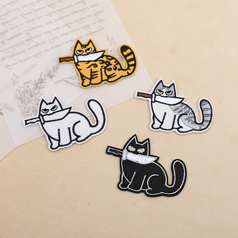 Simpatico Gatto Con Coltello 3D PVC Gomma Patch, Gatto Morso Coltello Divertente Cartone Animato Tattico Bracciale Distintivo Emblema Applique (d - Foto 11