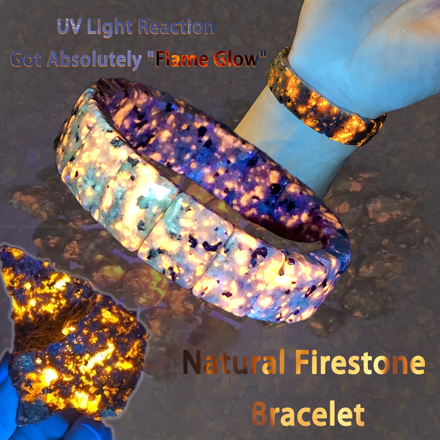 1pc Healing Energy Chakra Blaze Stone Bracelet, Fluorescent Sodalite  Polished Crystal Jewelry Bangle, Glowing Fire Rock Stone Bracelet For Men  Women