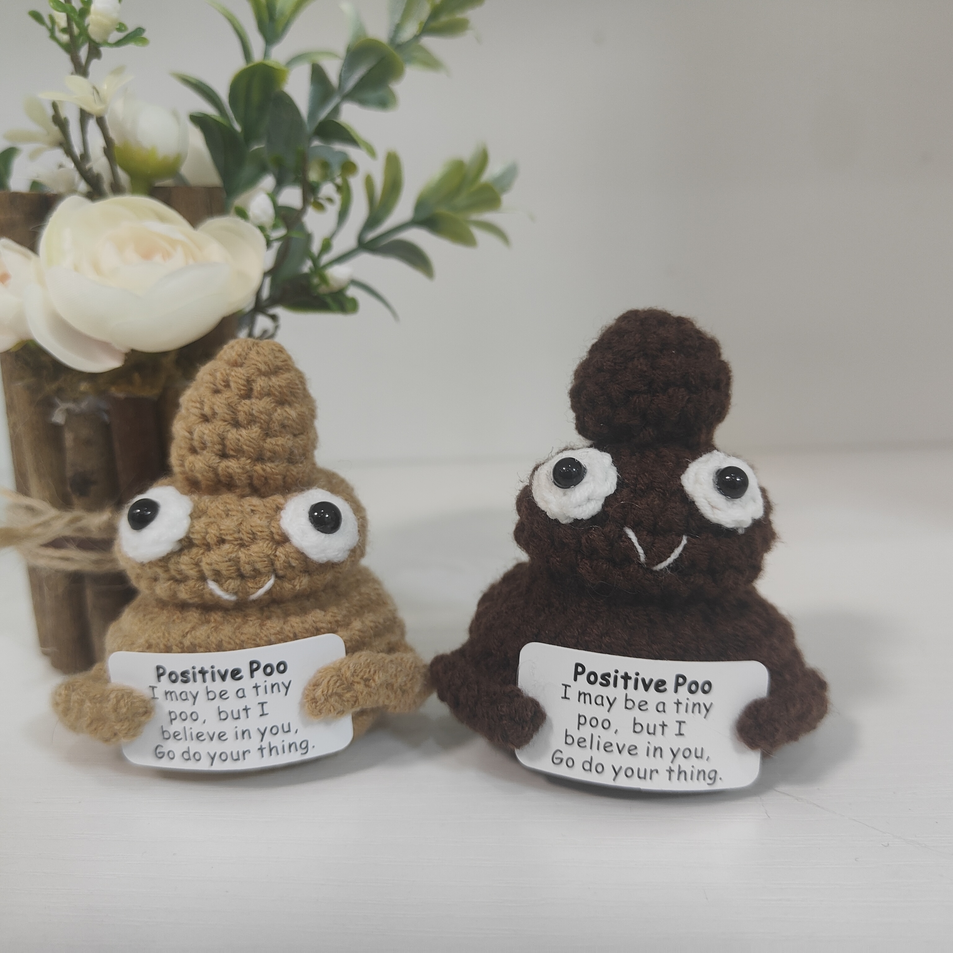 1pc Positive Cute Poop Funny Doll With Card, Knitted Doll, Great