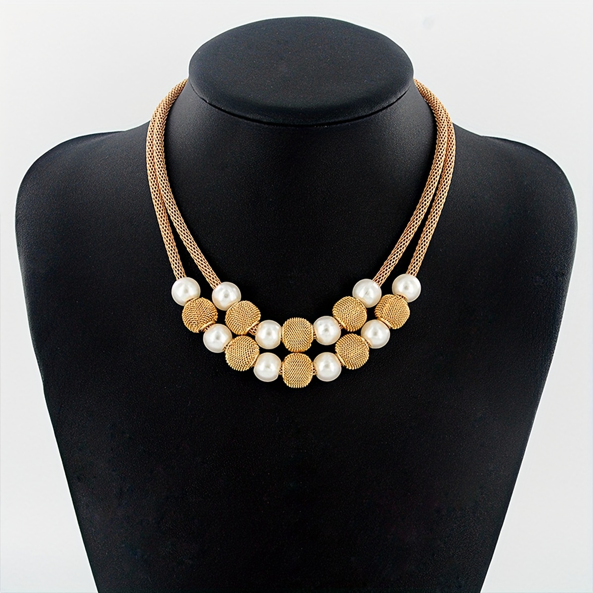 Golden Metal Ball Faux Pearl Decor Double layer Necklace - Temu