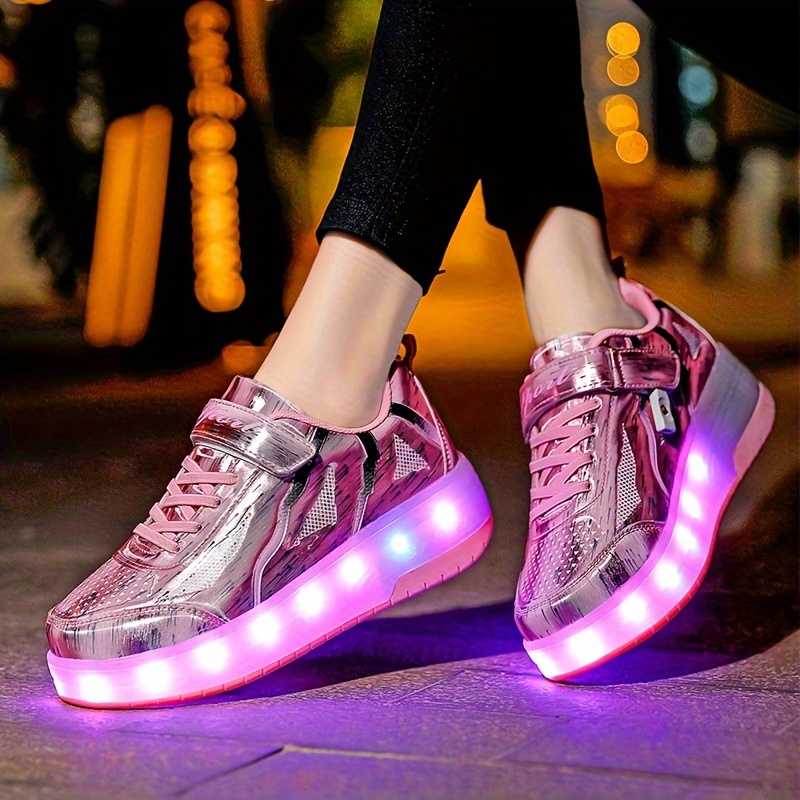 Chaussures Skateshoes LED pour Enfants avec Double Roues - Rose