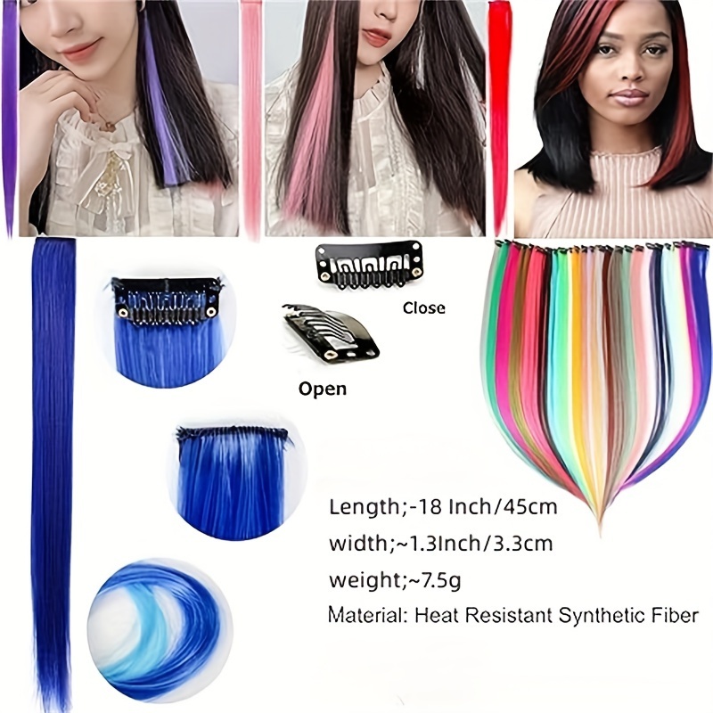 10pcs Colorful Hair Extensions Clips For Daily Wear, Party