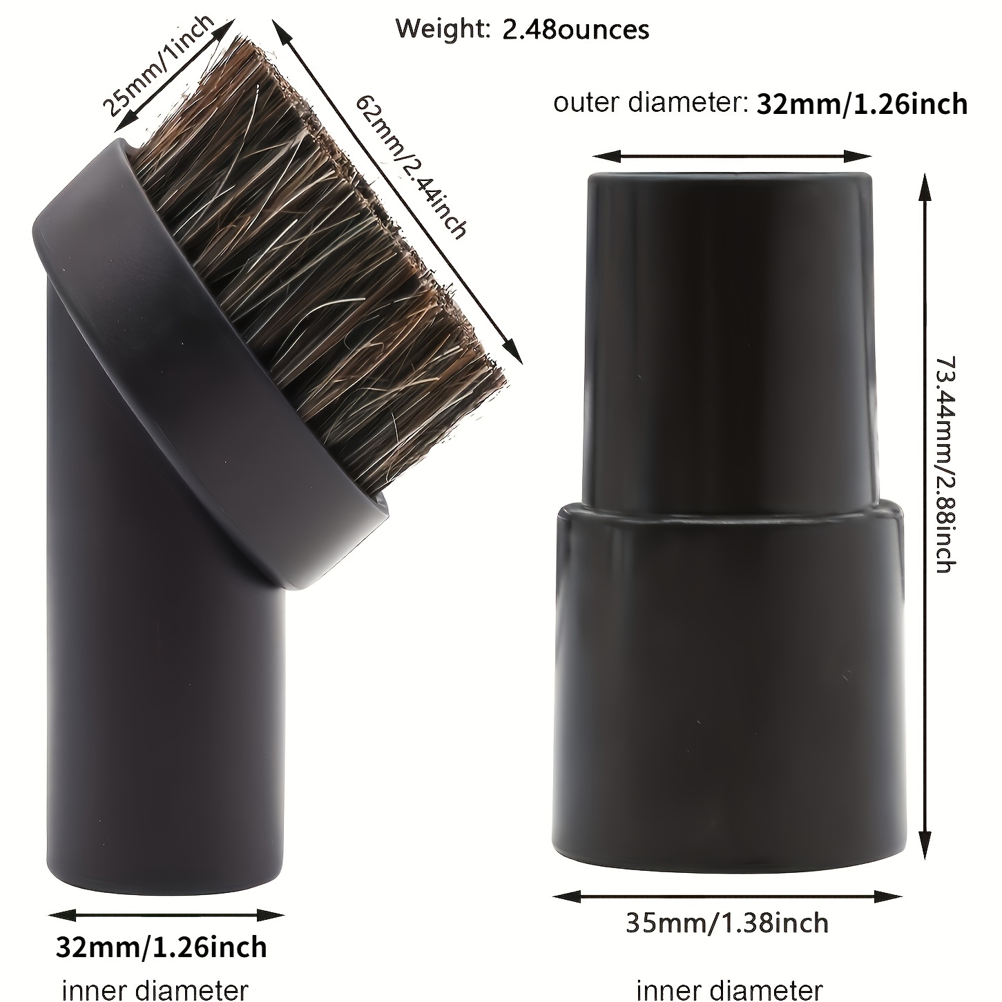 Premium Horse Hair Brush Attachment - Soft Bristles & 1-1/4 To 1
