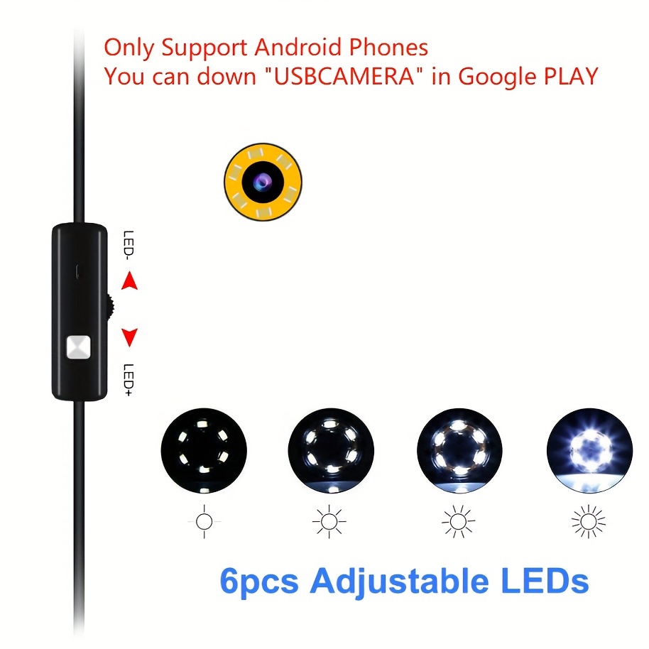  Endoscopio USB para teléfono Android OTG, computadora,  boroscopio tipo C de 0.217 in, cámara de serpiente, impermeable, cable  semirrígido de 11.48 pies con 6 luces LED, compatible con PC con Windows