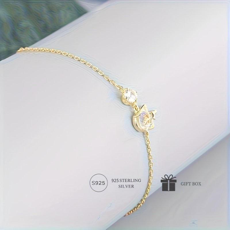 Hello Kitty 925 Sterling Silver Bracelet Lover CZ Charm w/ Gift Box Set  Minimalist Inspired by You.