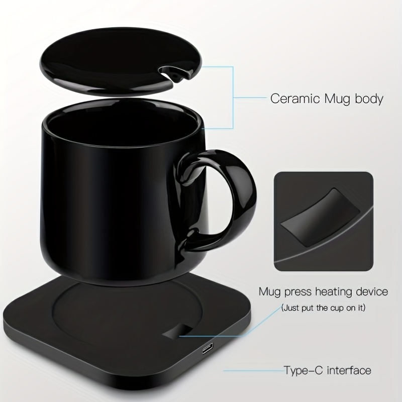 HOWAY Juego de calentador de café y taza, calentador de taza de café para  escritorio con apagado automático con taza de cerámica inferior plana, agua