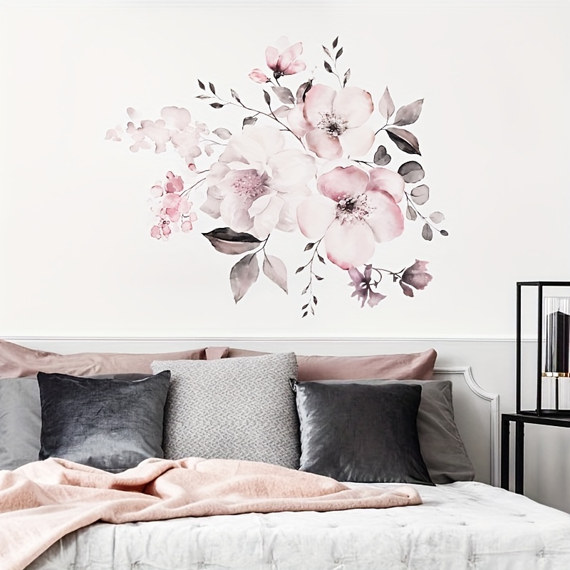 BHFDCR 3d stickers muraux Fleurs blanches simples peintes à la main  400x250cm Affiche géante de décoration de maison de salon de chambre à  coucher murale de tissu non tissé auto-adhésif : 