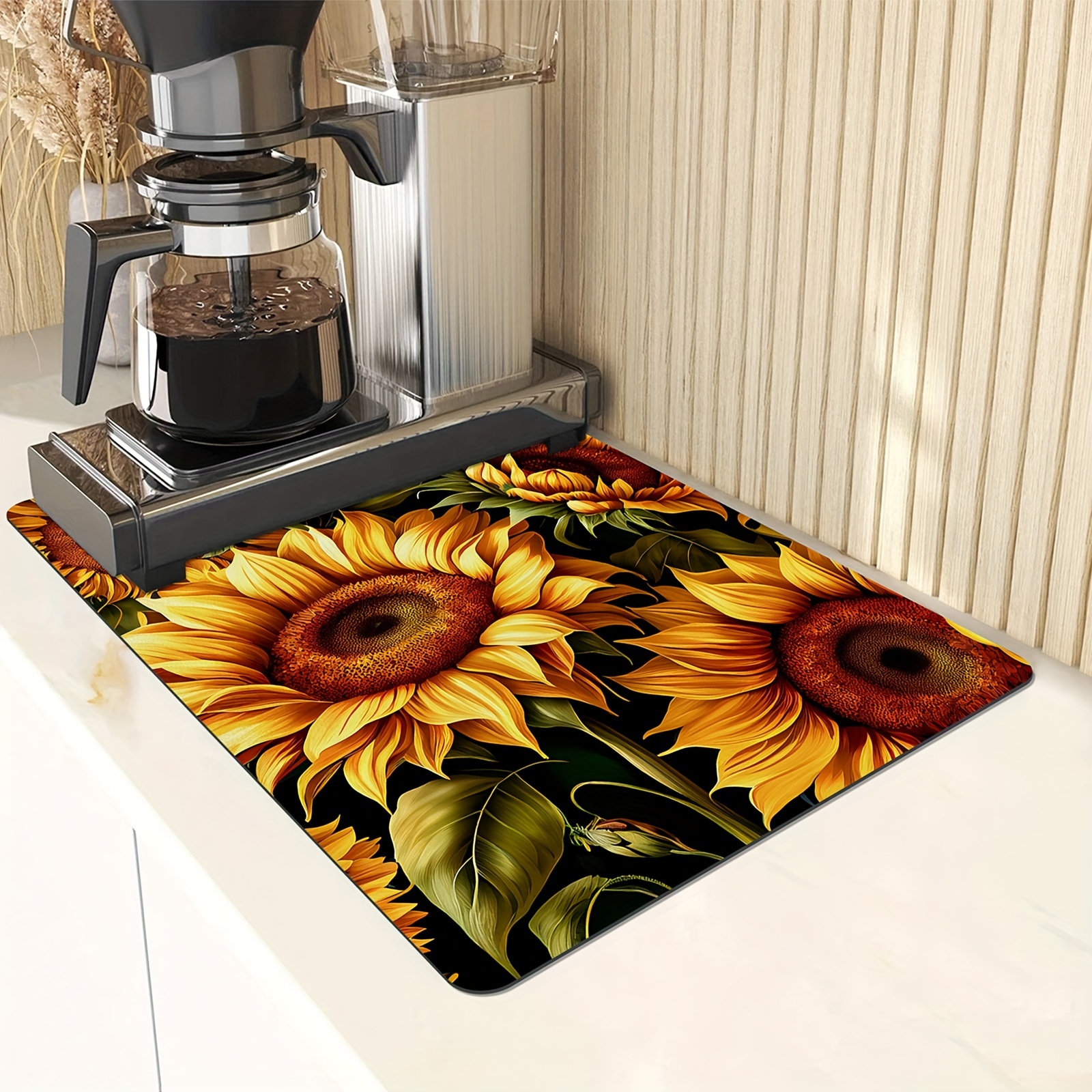 

1pc Non-slip Sunflower Dish Drying Mat - Super Absorbent And Wear-resistant Coffee Machine Mat For Home Kitchen Supplies And Patio Table Decorations