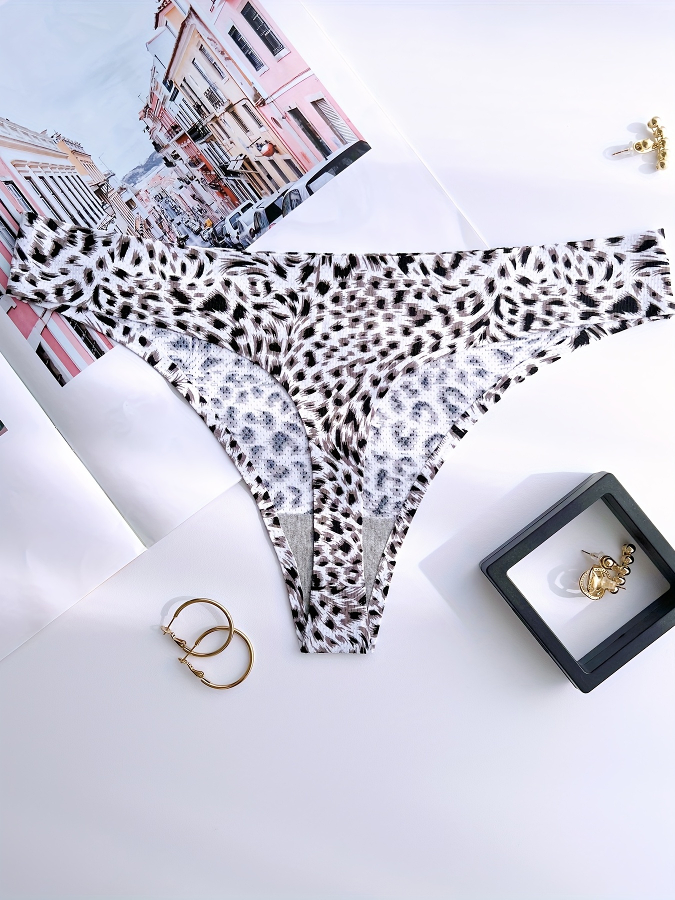 Leopard Print Thongs Sexy Low Waist High Stretch Panties - Temu