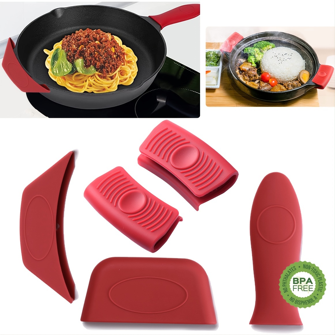 8 Pack Cast Iron Handle Cover, Silicone Hot Handle Holder, Assist Handle  Holder, Non-Slip Pot Holder Sleeve, Pot Handle Covers Heat Resistant  Potholder Cookware Silicone Cast Iron Handle Cover(Red) 