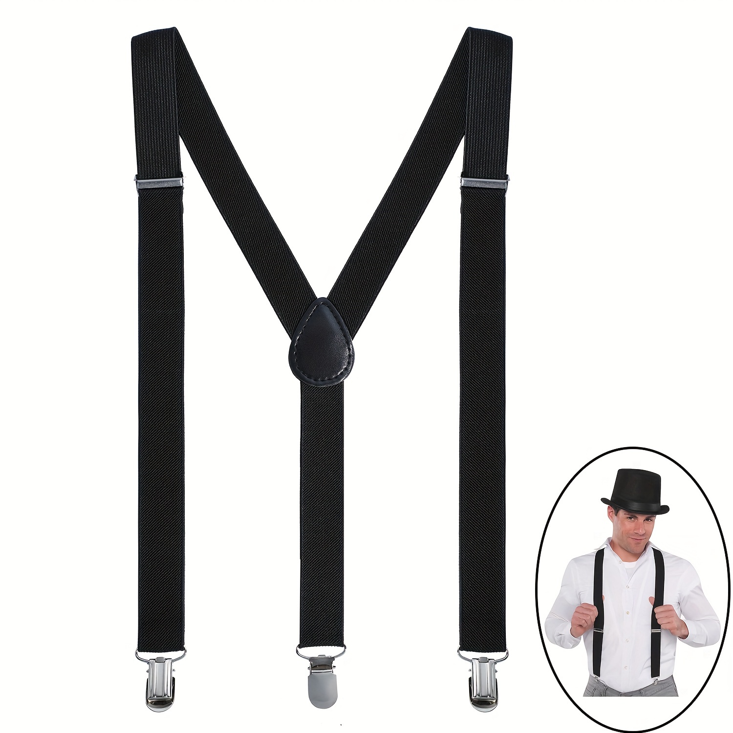 Bioterti Men's Y-Shaped Heavy Duty Suspenders – 6 Metal Clips, Elastic  Straps (Black) at  Men's Clothing store