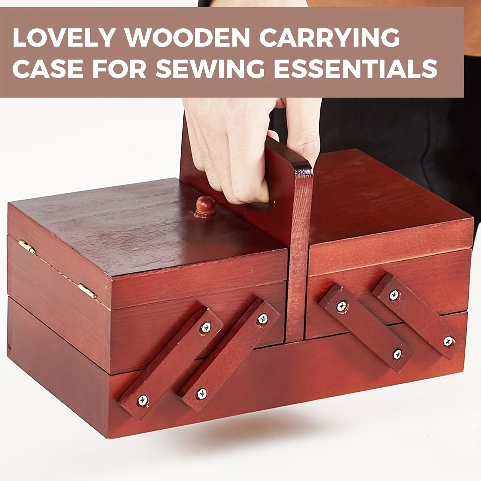 Natural wood sewing box Polyester Sewing thread Needlework Knitting Patch  Organizer Storage box sewing case wi…