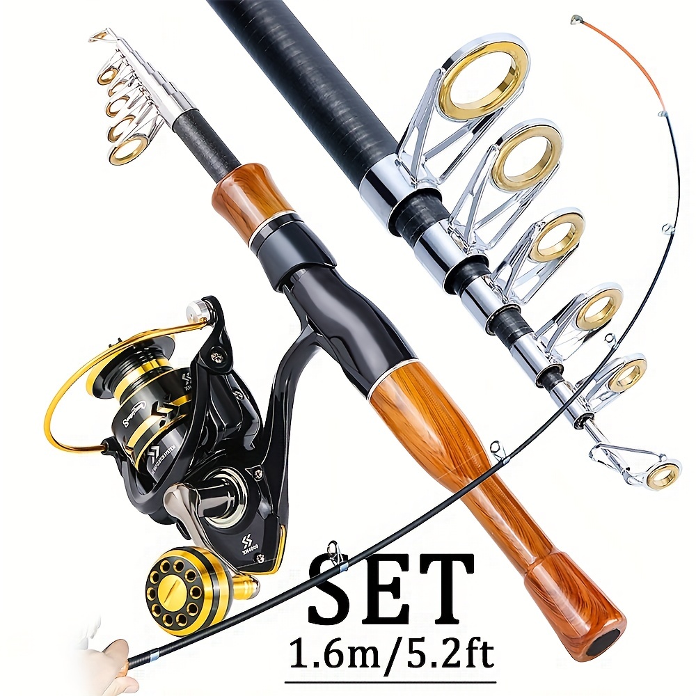Telescopic Fishing Rod & Reel Combo Travel Spinning Pole With Line Set 1.6M