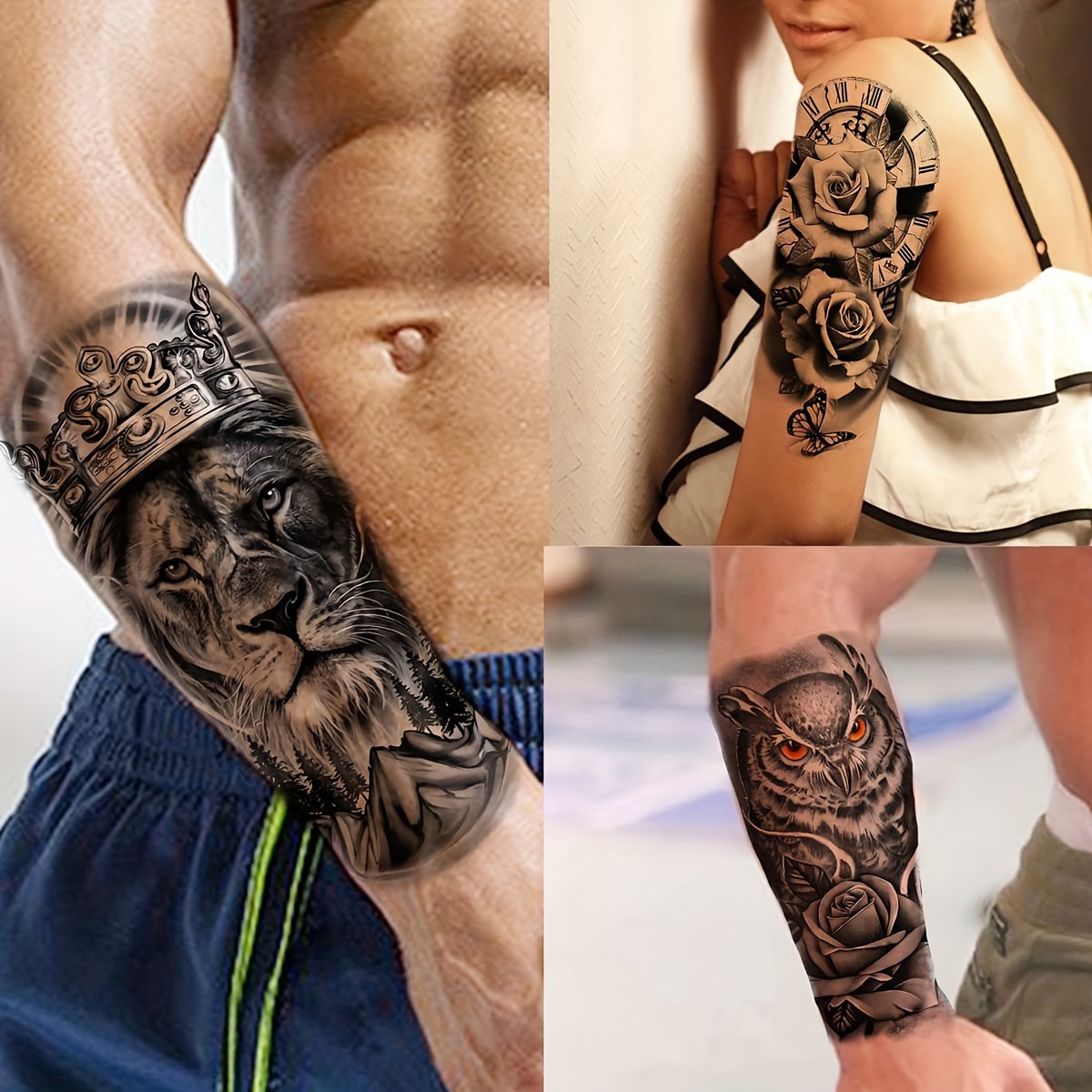69 Sheets 3D Realistic Tiger Lion Temporary Tattoos For Women Forearm Men  Arm, Half Sleeve Wolf Owl Skull Skeleton Waterproof * Tattoos For Adults