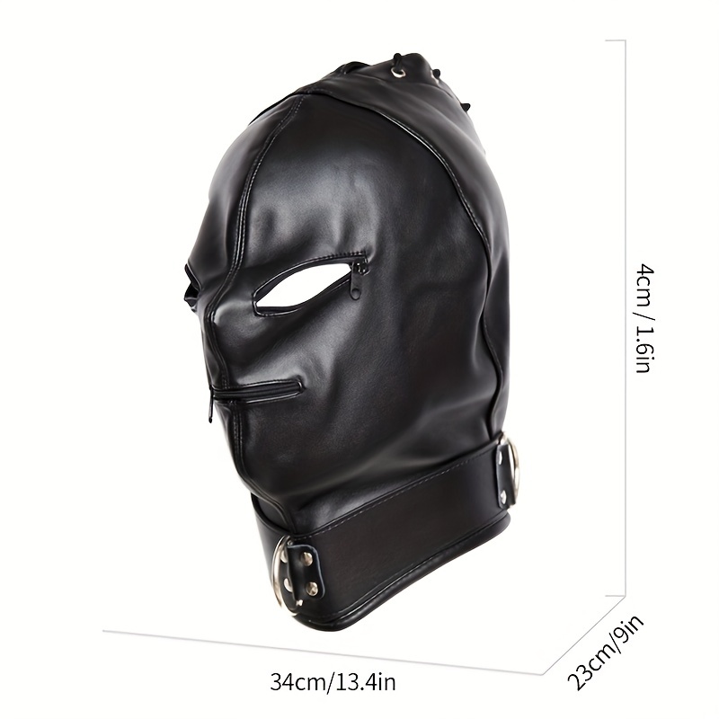 Adults Full Face Mask PU Leather Open Mouth Eye Head Cover Mask Cosplay  Costume