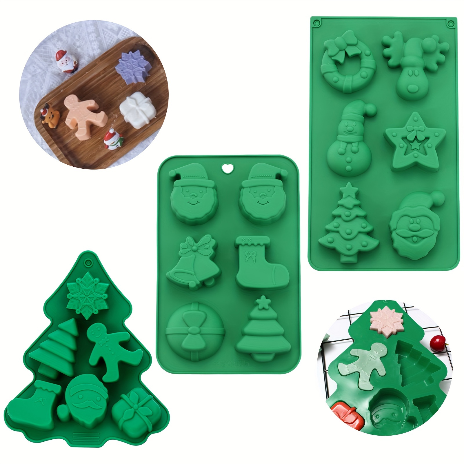 Christmas Silicone Molds For Baking Large Christmas Tree Holiday Silicone  Molds 3D Shape Gingerbread Man Candy House Pine Tree Silicone Molds for  Soap