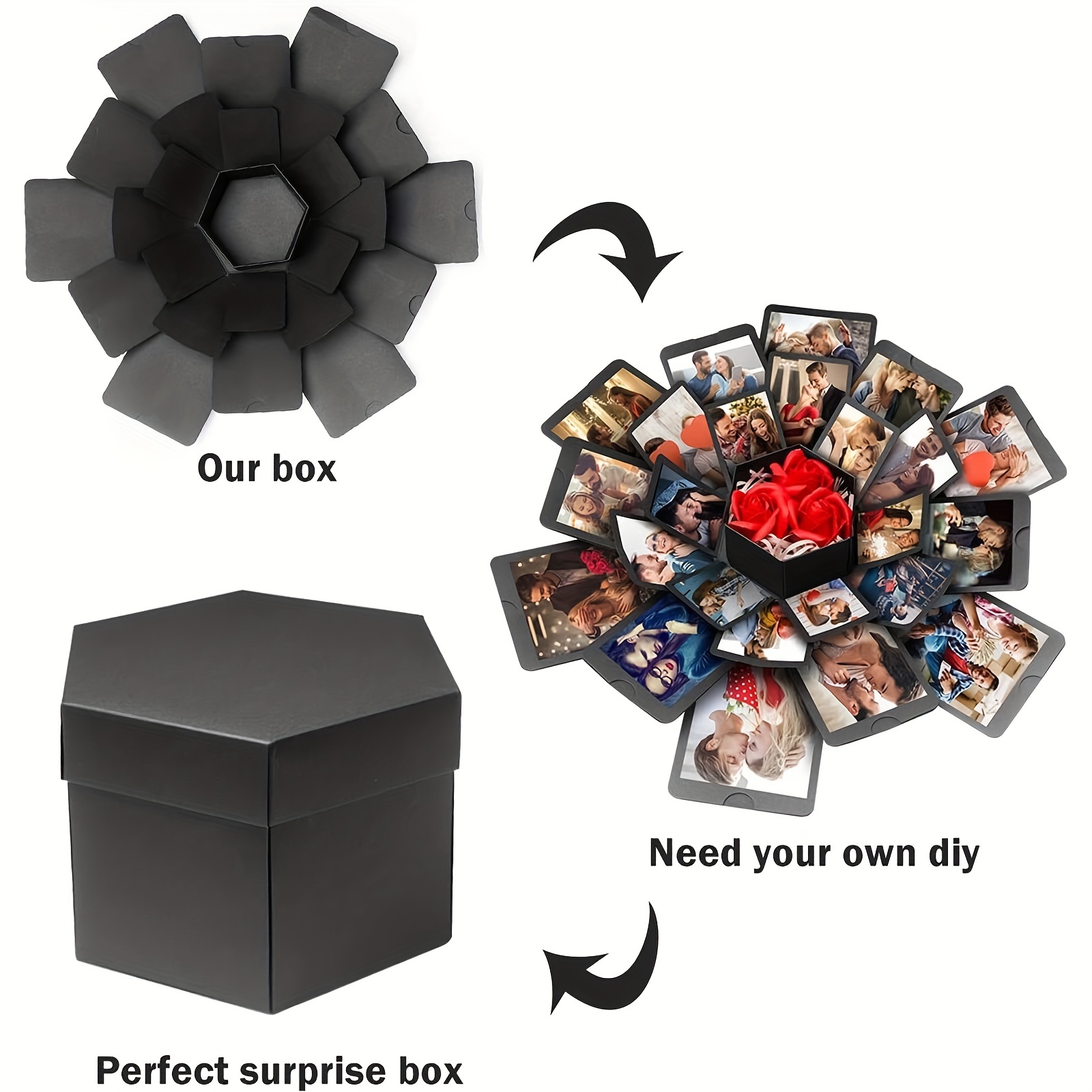 RECUTMS Explosion Box DIY Scrapbooking Set Handmade Photo Album,Gift Box  with 6 Faces Wedding Memory Book (Blue-6 Sides)