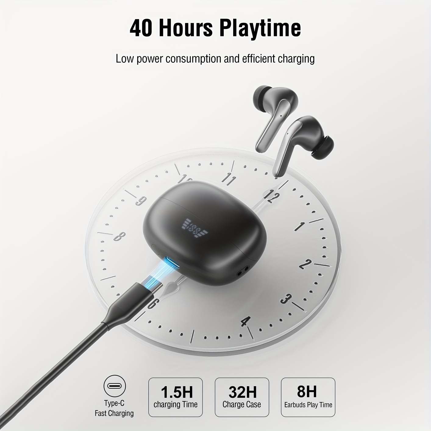Kablosuz 5.3 Kulaklık, 13MM Hoparlör, 40 Saat Çalma Süresi, Type-C Hızlı Şarj Kutusu, Stereo Kablosuz Kulak İçi Kulaklık, IPhone ve Android'e Uygun._voghion.com