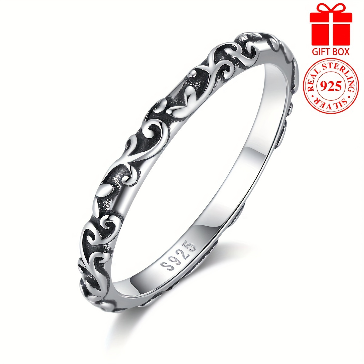 

1pc 925 Sterling Silver Ring Carved Vine On The Surface Match Daily Outfits Vintage Style Jewelry For Female Symbol Of Elegance And Vitality