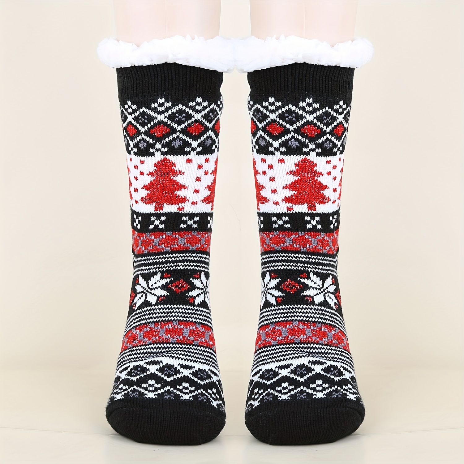 Women Socks,Women Slipper Socks Santa Deer Thick Fleece Lining