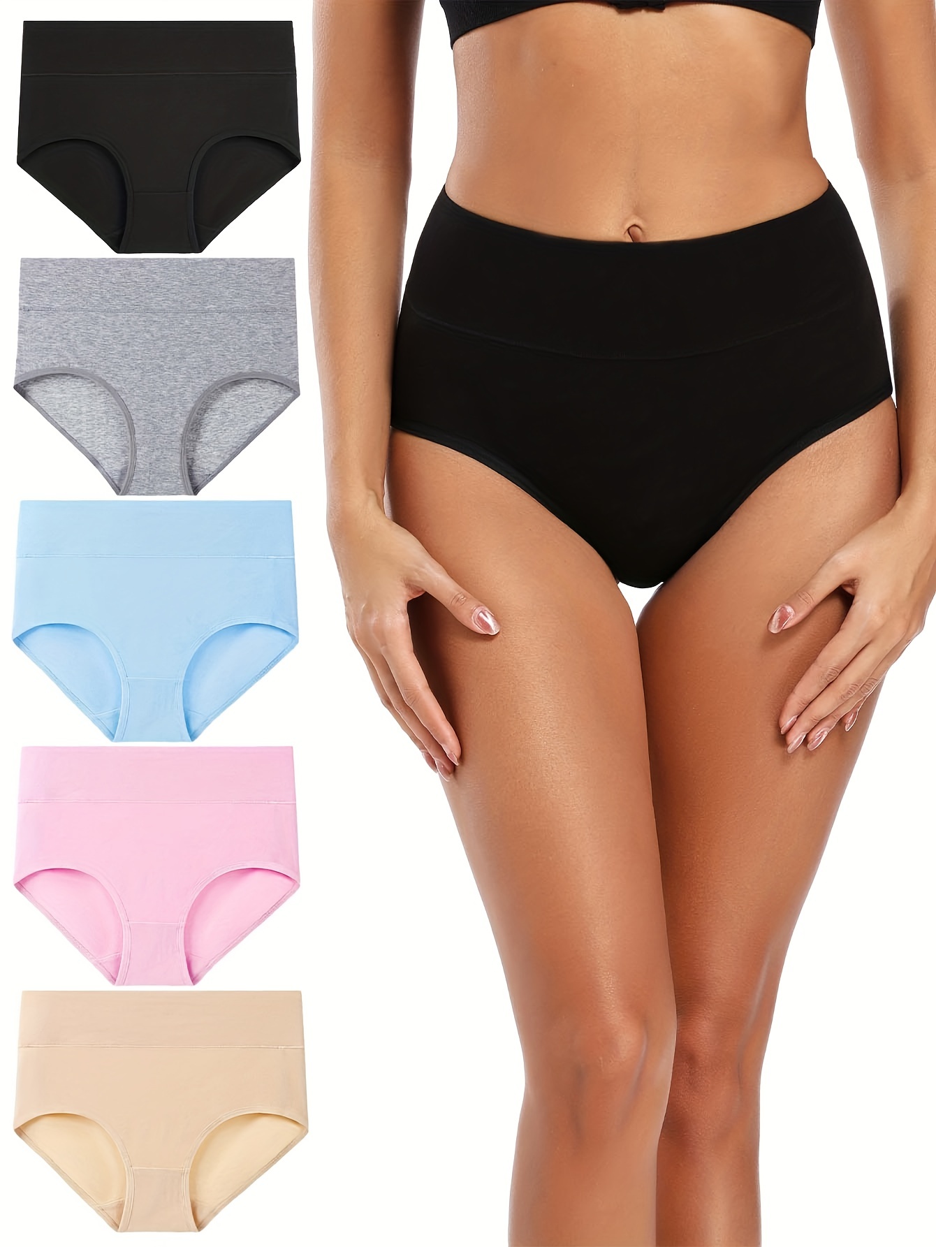 Molasus 5pcs Women's Soft Cotton Panties Seamless Plus Size Tummy