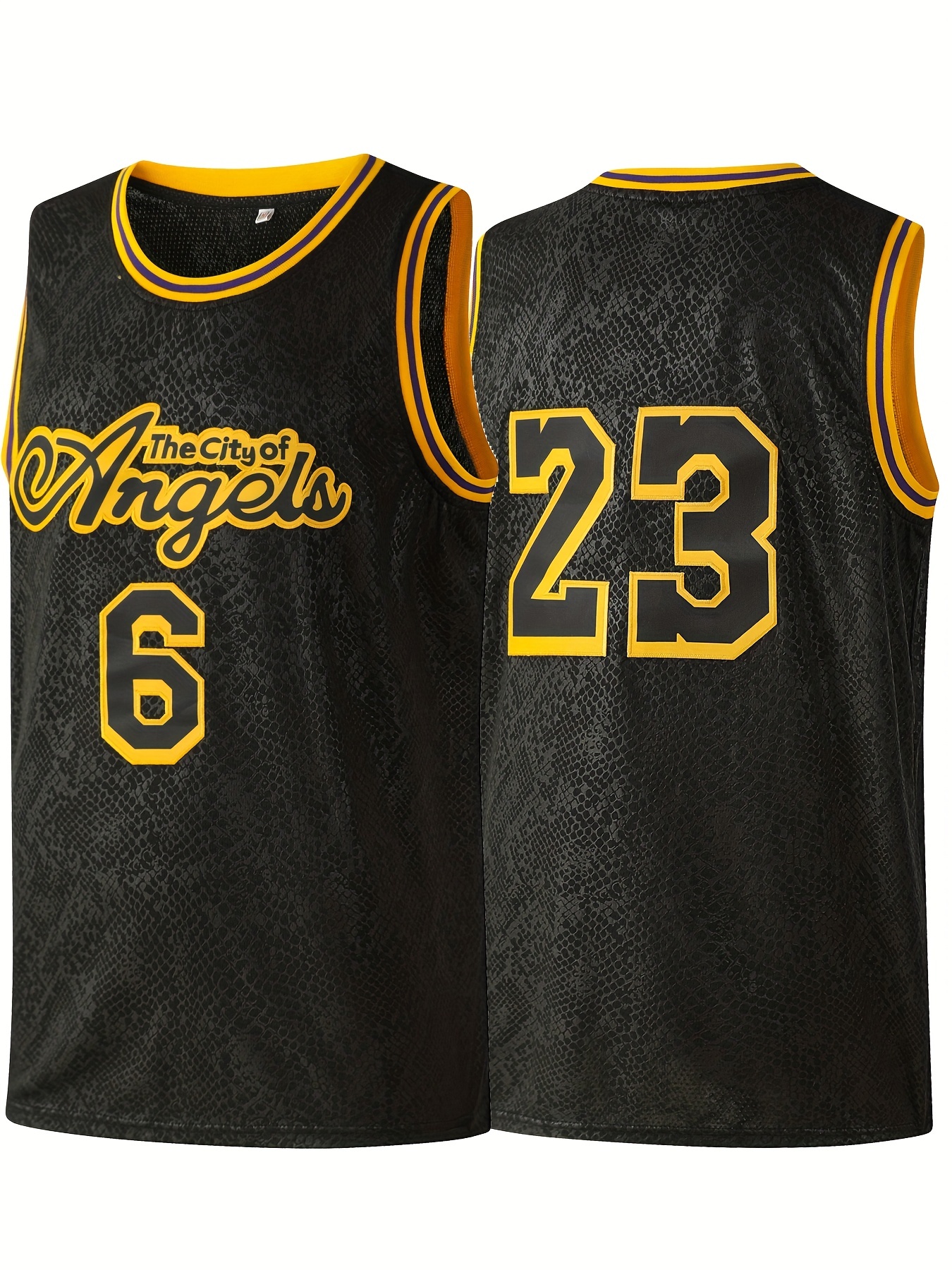 Design James #23 The City Of Angels Basketball Jersey Black Yellow