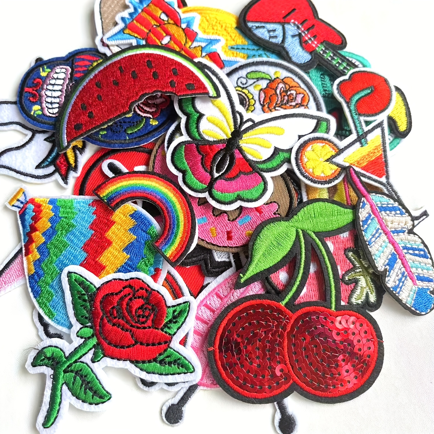 Iron on Patches 32 Pcs Stickers Cute DIY Clothes Patches Embroidery  Applique for Sewing or Iron-on for T-Shirt Jean Clothes Bag Jacket,  Backpack and