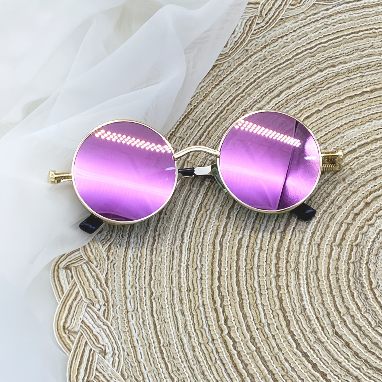 Round Circle Frame Sunglasses Thin Metal Spring Hinge Mirror Lens