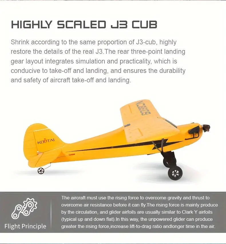 Four-channel Remote Control Aircraft,J3 Scaled Toy,fixed Wing Strong Magnetic Coreless Motor Aircraft,electric Fighter Model Drone details 3