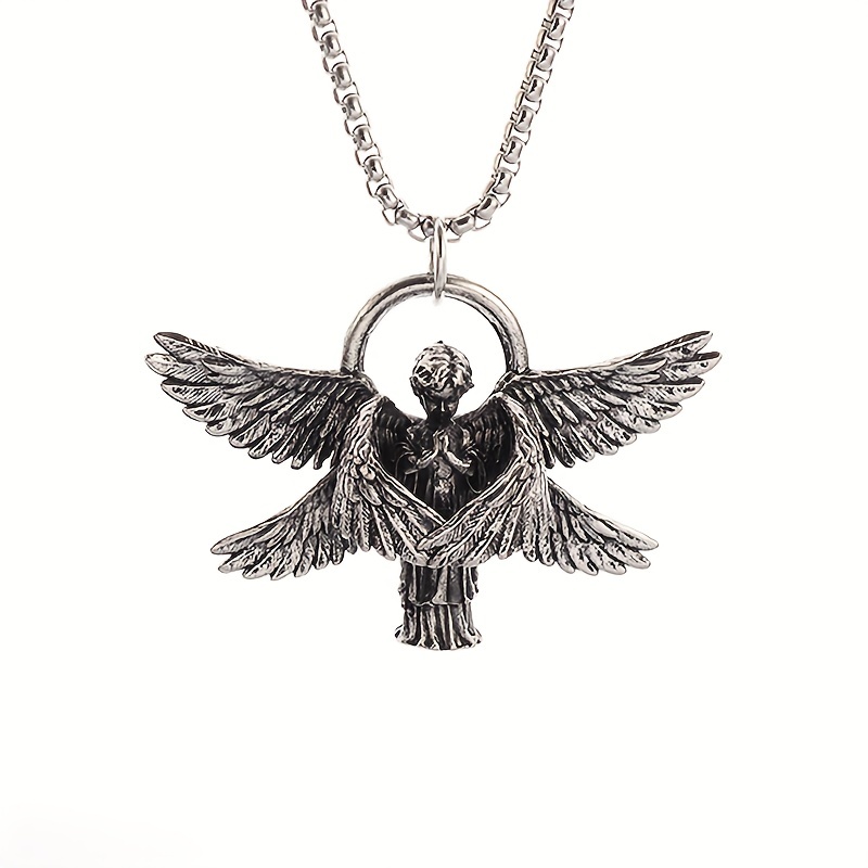 Angel Amulet Necklace, Angel Pendant Necklace Angel Wings Amulet, Seraphim  Pray Pendant, for Men and Women