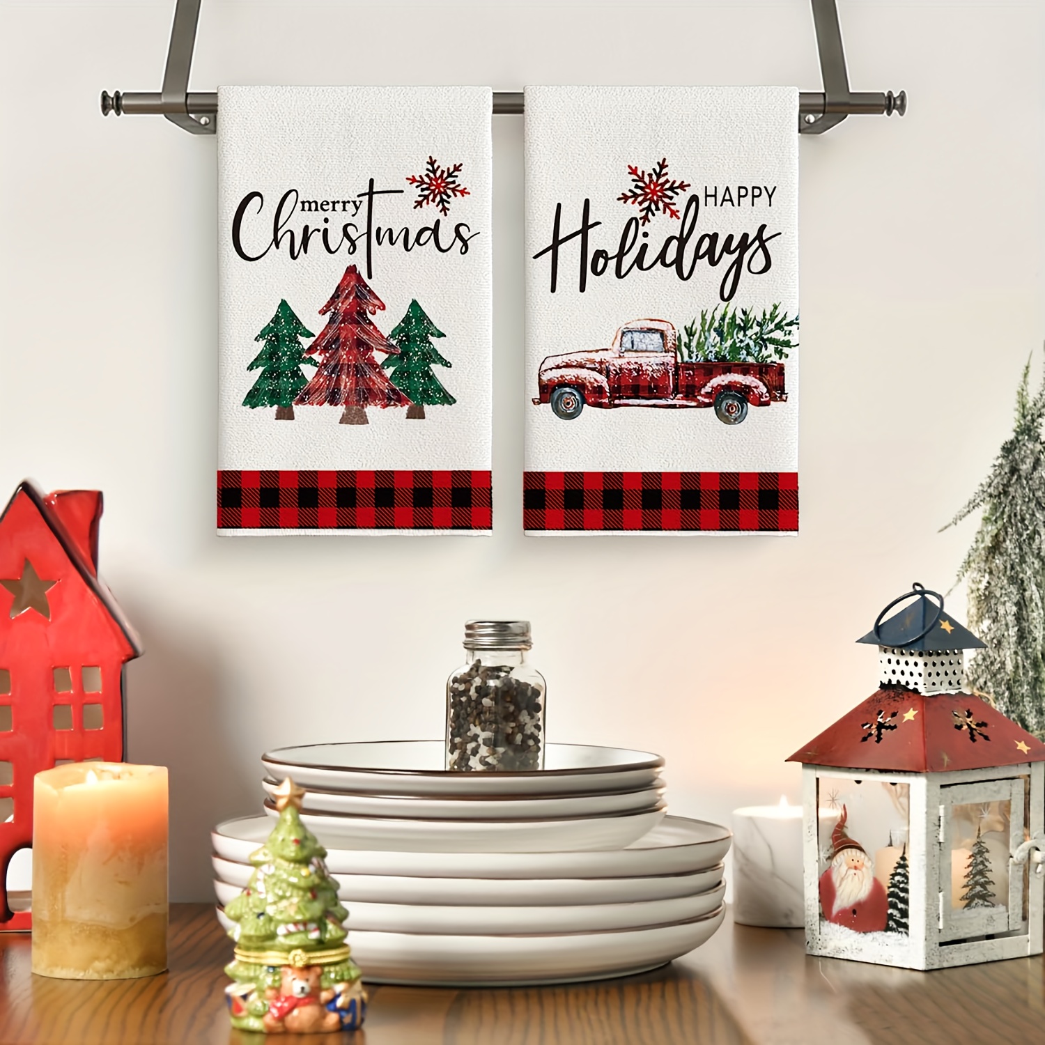 Christmas Tree Truck Hand Bath Towel Highly Absorbent Soft Hanging