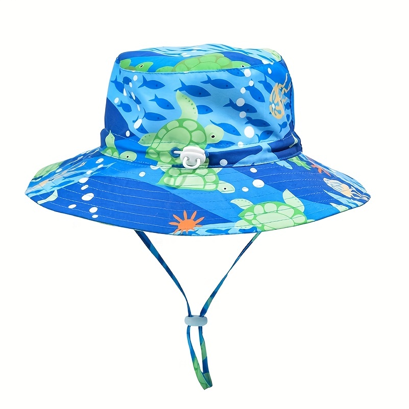 Cute Cartoon Turtle Fisherman's Hat, Breathable Drawstrings Wide Brim Sun Protection Bucket Hat for Outdoor Traveling Beach Party Boys and Girls