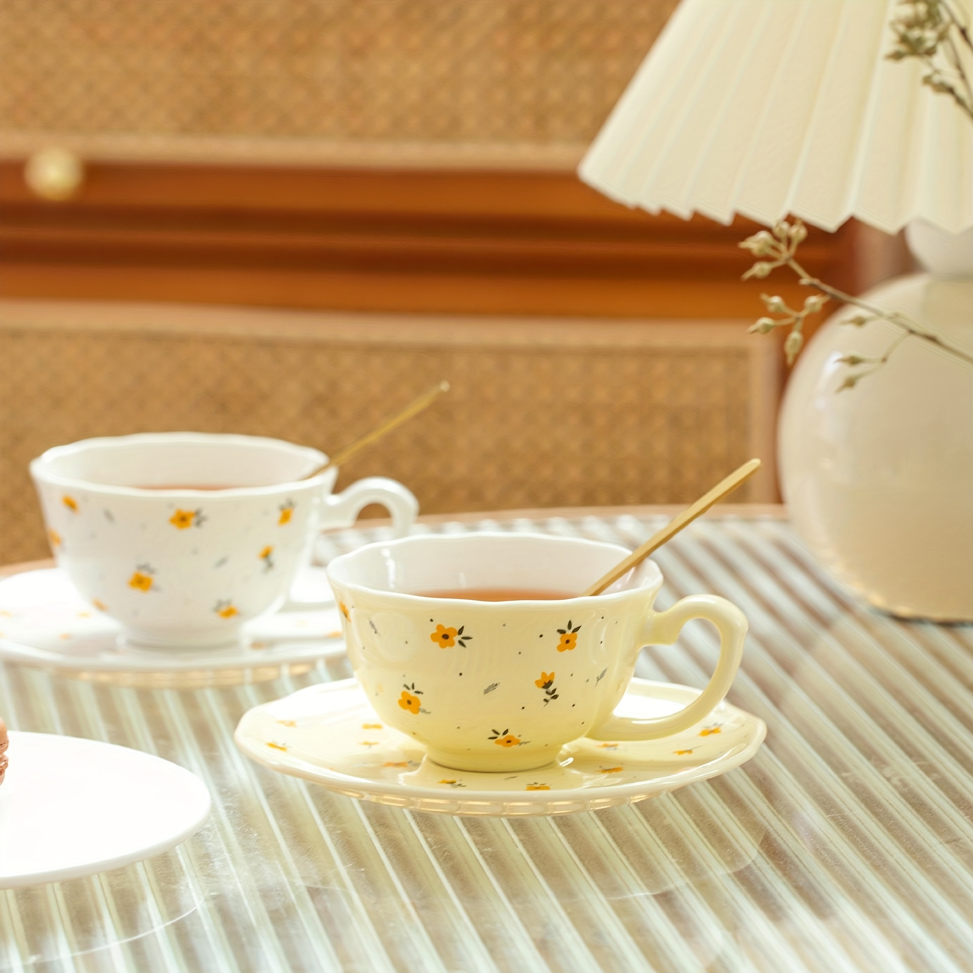 Flower Coffee Cup And Saucer Ceramic Teacup And Saucer Set - Temu