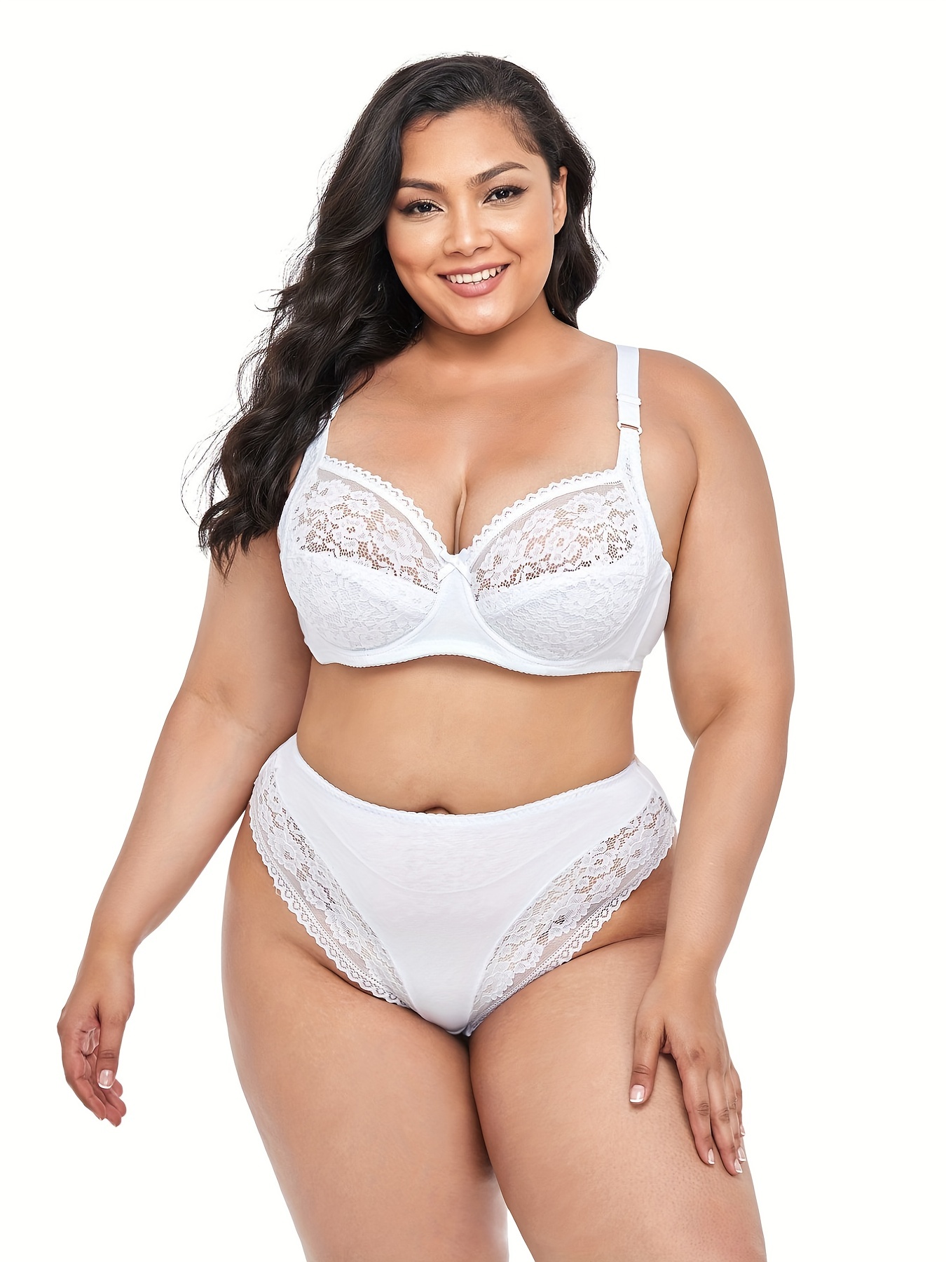 Women Lace Lingerie Set Comfortable No-Underwire Embroidery Bra and Panty  Sets Girl Cute Two Piece Sexy Padded Bras (Color : White Bra, Size : 85D)