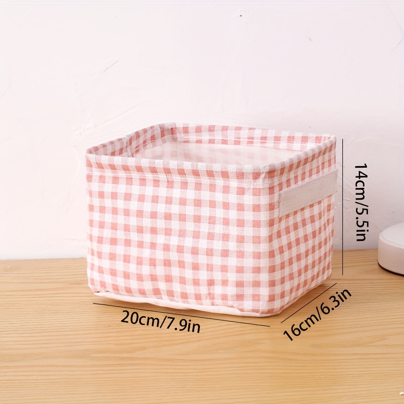 Folding Basket Storage Cube Pink Gingham