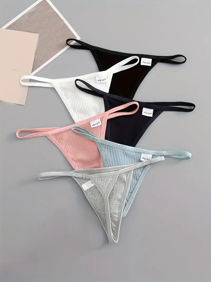 Women's Mixed Color Low Waist Ribbed Thong Panties - Temu