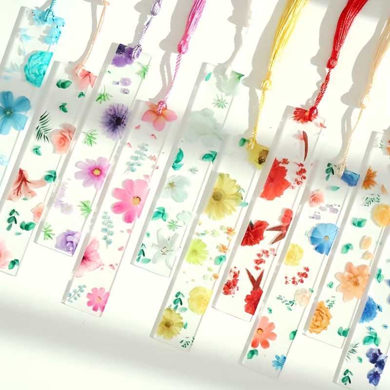 

5pcs Student School Supplies Stationery Gift Transparent Acrylic Bookmark Flower Flower Tassel Bookmark Mixed Color (tassel Color Random)